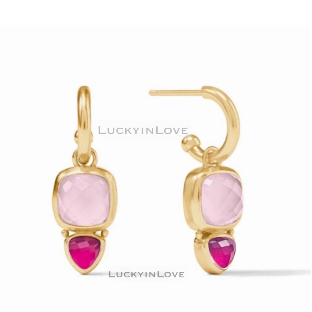 JULIE VOS® RARE Aquitaine Duo Hoop Charm Earrings 2 Color Rose & Raspberry